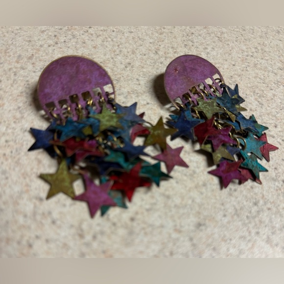 Vintage  Patriotic Metal Star Cascading Dangle Clip On Earrings | India - Picture 2 of 4